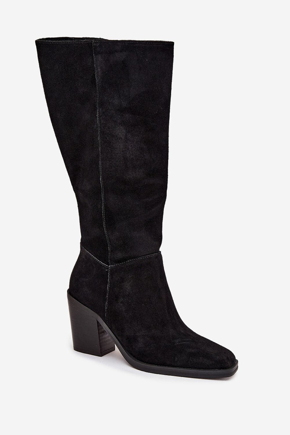 Natural Suede Column Heel Boots Women - ShalayeFashion
