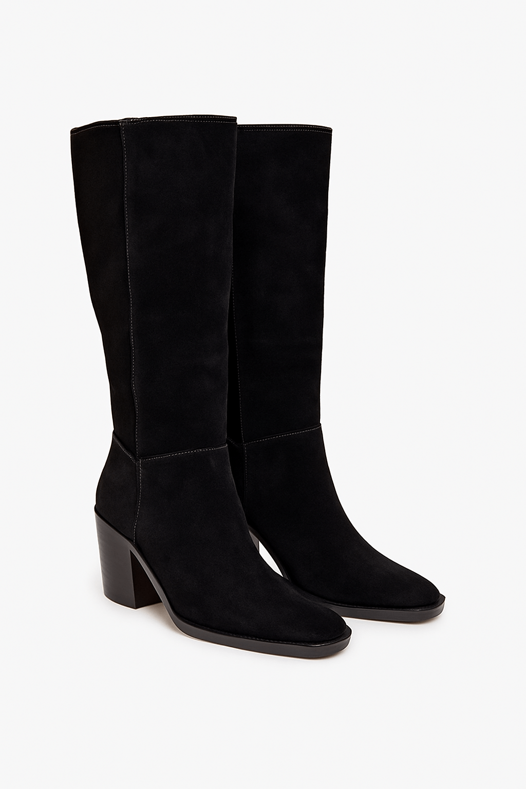 Natural Suede Column Heel Boots Women - ShalayeFashion