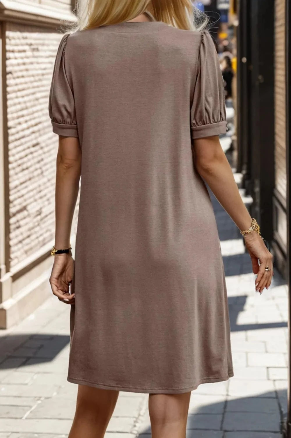 Notched Short Sleeve Dress - ShalayeFashion