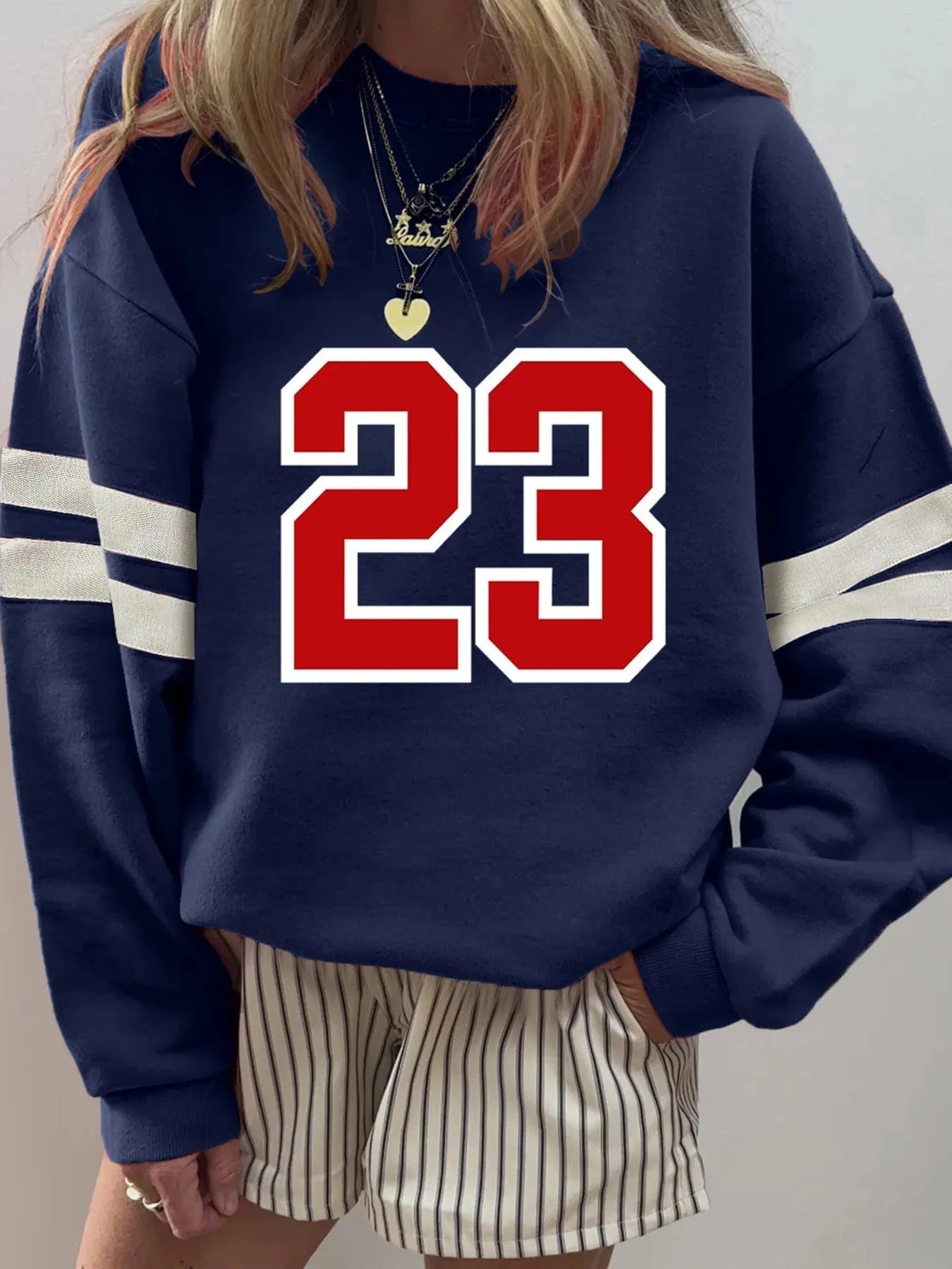 Number 23 Graphic Sweatshirt with Side Stripes - ShalayeFashion
