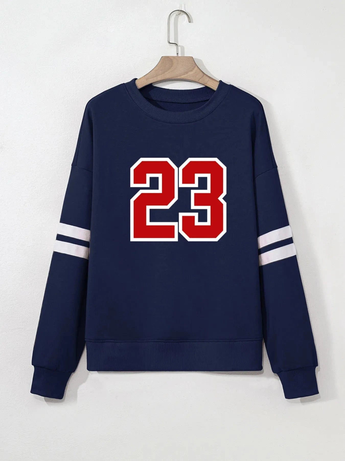 Number 23 Graphic Sweatshirt with Side Stripes - ShalayeFashion