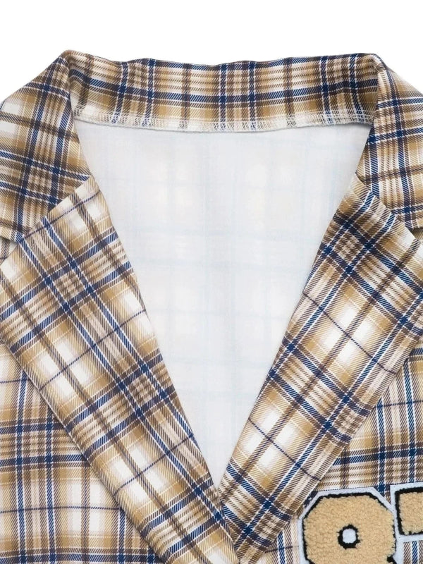 Number 87 Plaid Long Sleeve Blazer - ShalayeFashion