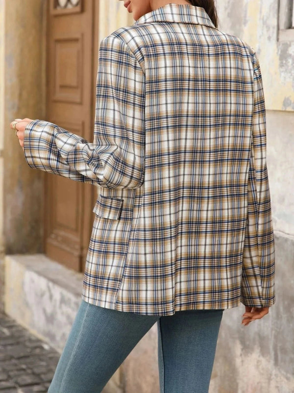 Number 87 Plaid Long Sleeve Blazer - ShalayeFashion