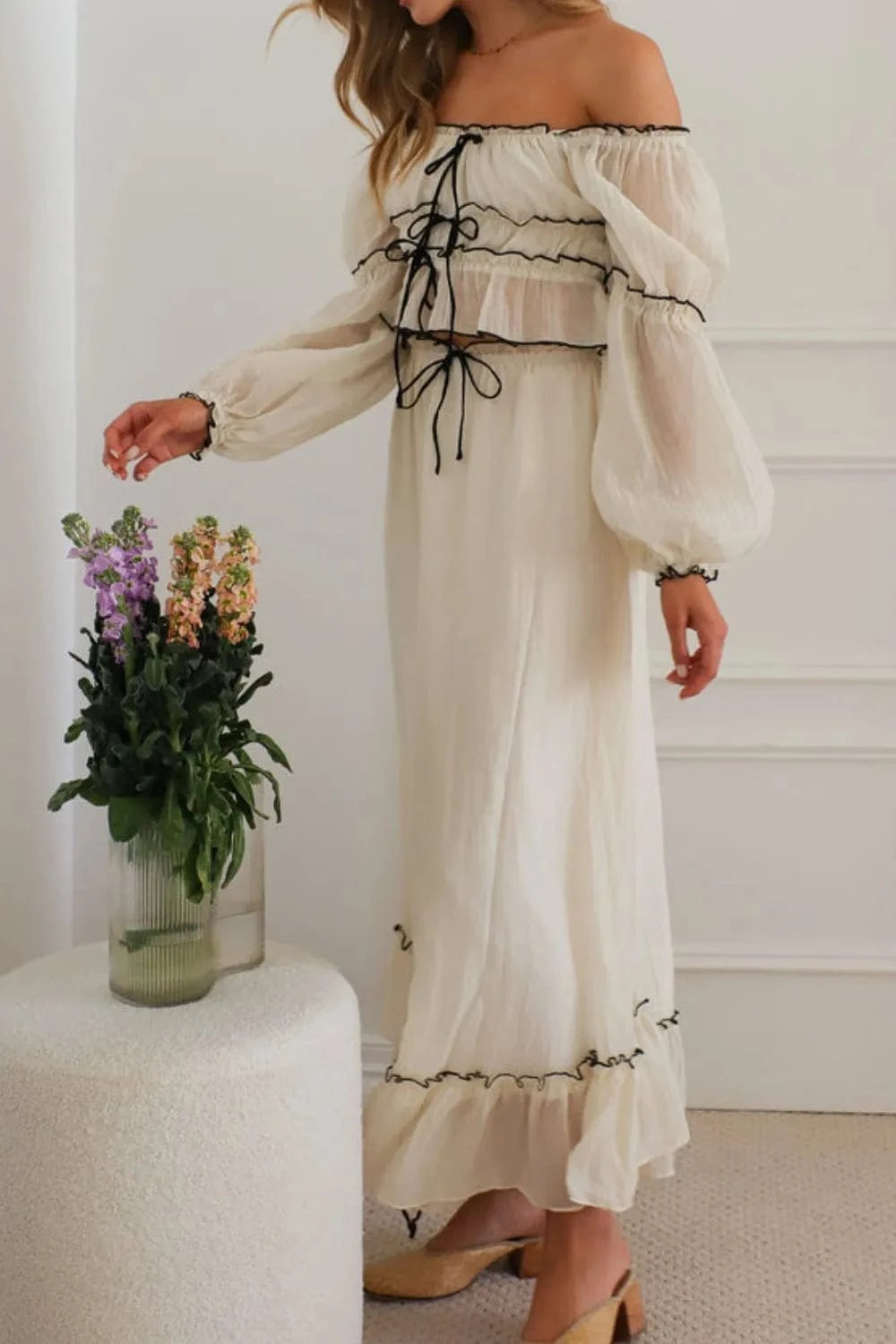 Off - Shoulder Top and Skirt Set - ShalayeFashion