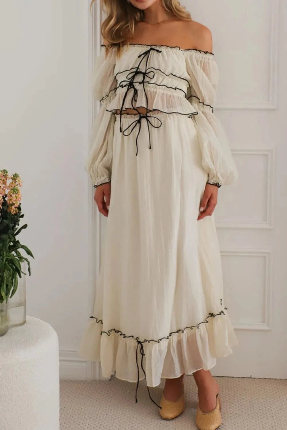 Off - Shoulder Top and Skirt Set - ShalayeFashion