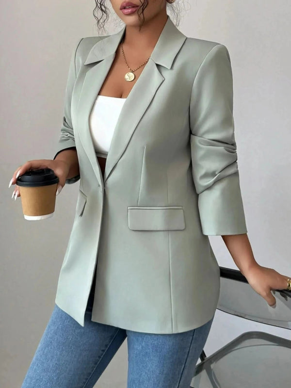One Button Lapel Collar Blazer - ShalayeFashion
