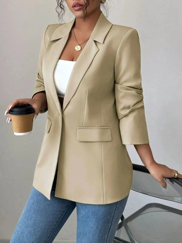 One Button Lapel Collar Blazer - ShalayeFashion