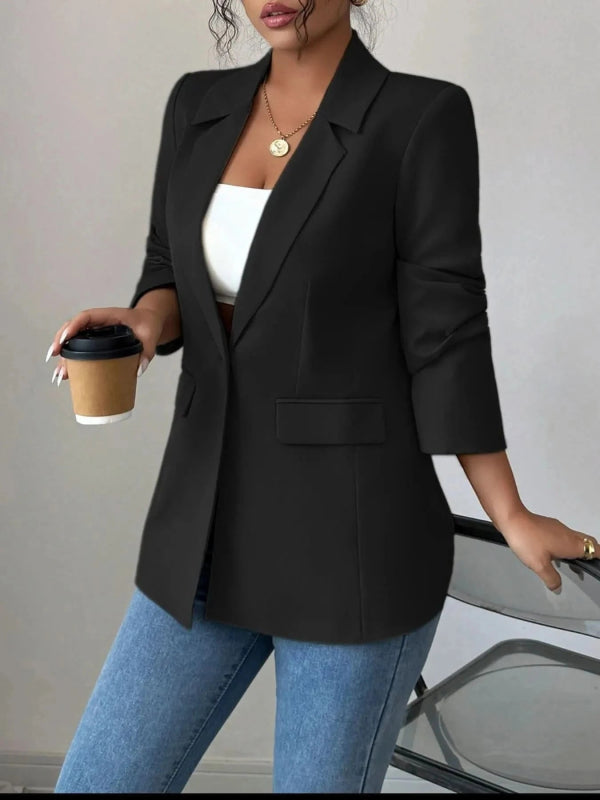 One Button Lapel Collar Blazer - ShalayeFashion