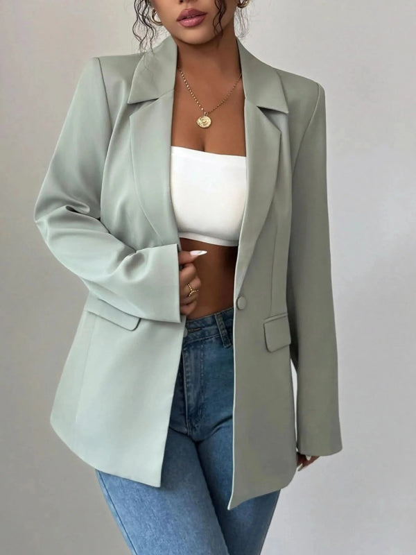 One Button Lapel Collar Blazer - ShalayeFashion