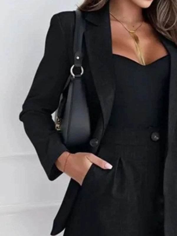 One Button Lapel Collar Blazer and Shorts Set - ShalayeFashion