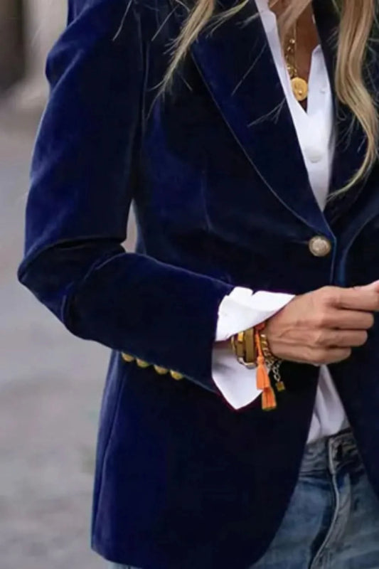 One Button Lapel Collar Long Sleeve Blazer - ShalayeFashion