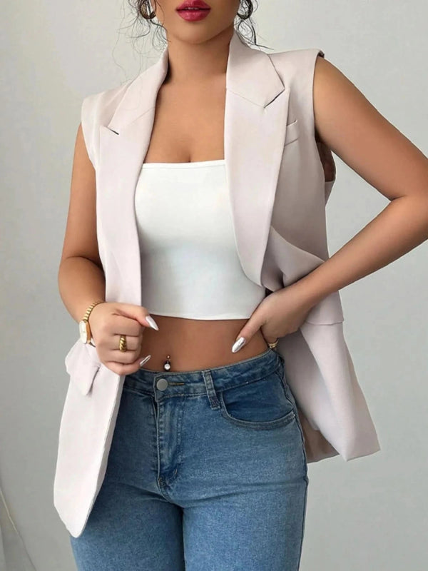 One Button Sleeveless Blazer - ShalayeFashion