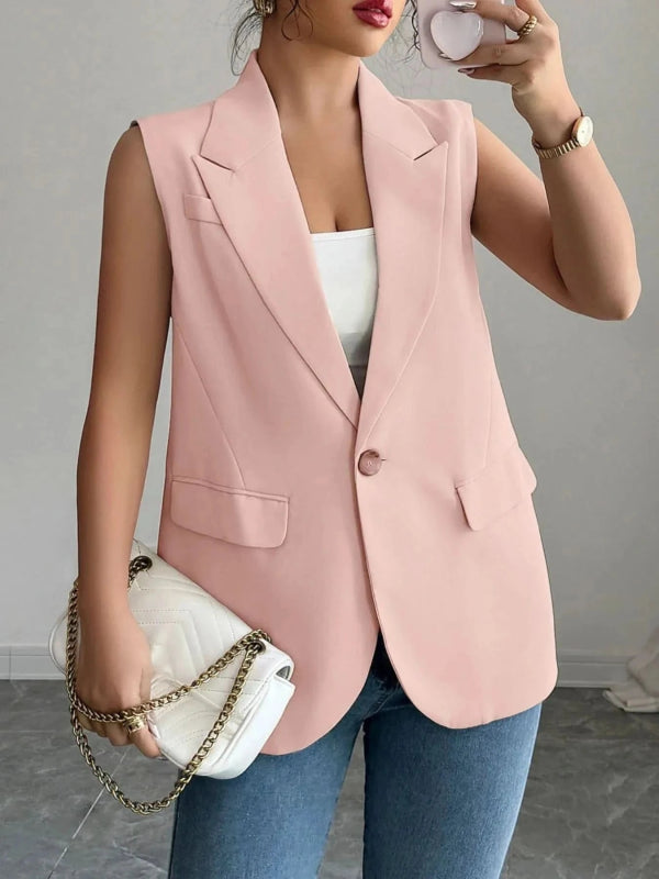 One Button Sleeveless Blazer - ShalayeFashion