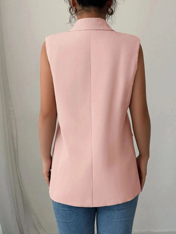 One Button Sleeveless Blazer - ShalayeFashion