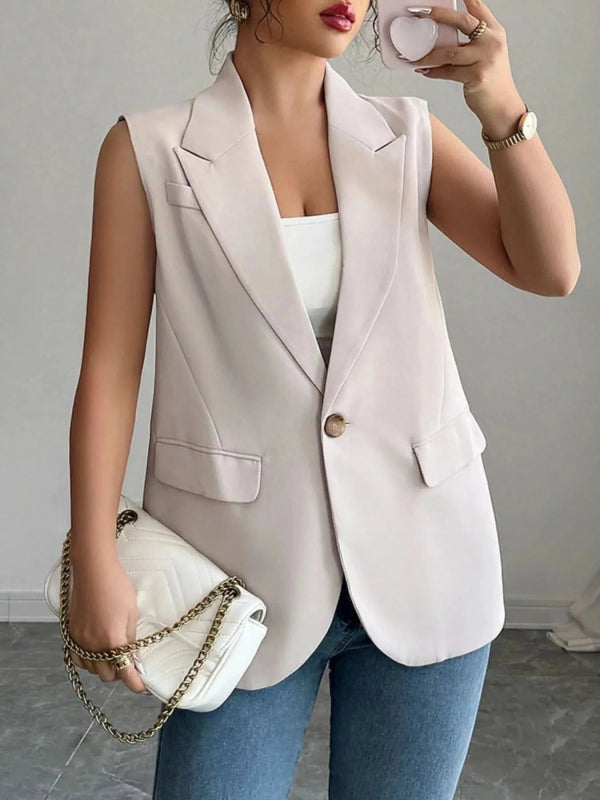 One Button Sleeveless Blazer - ShalayeFashion