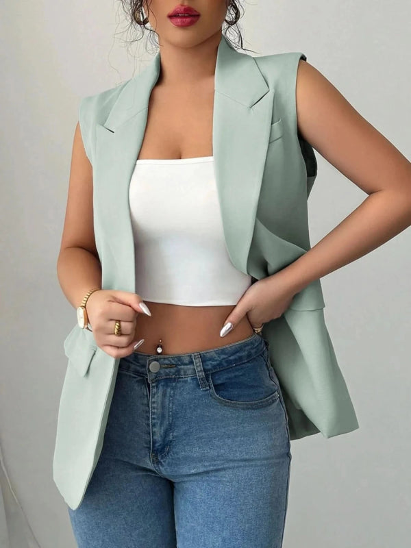 One Button Sleeveless Blazer - ShalayeFashion