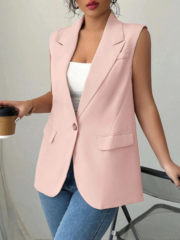 One Button Sleeveless Blazer - ShalayeFashion