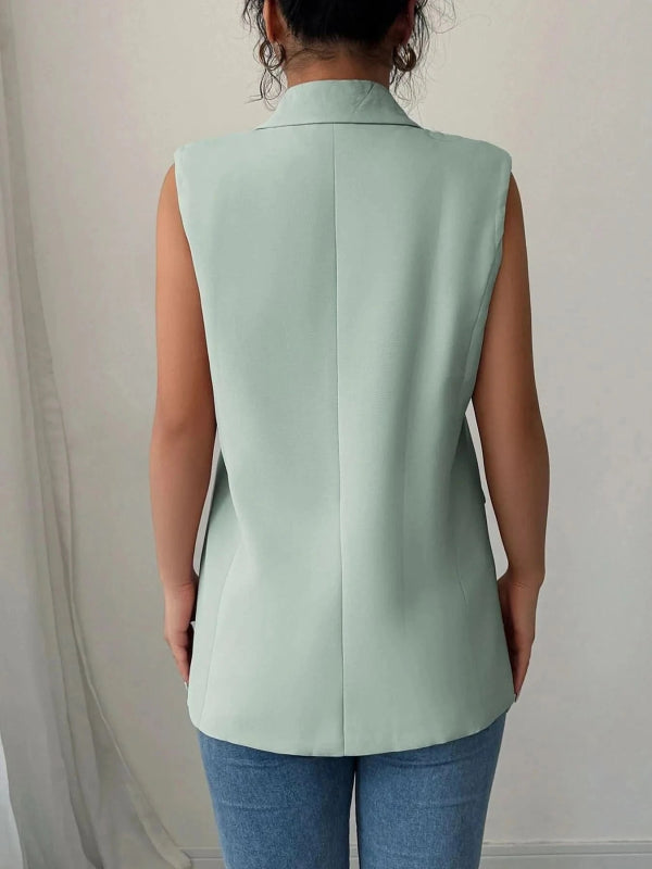One Button Sleeveless Blazer - ShalayeFashion