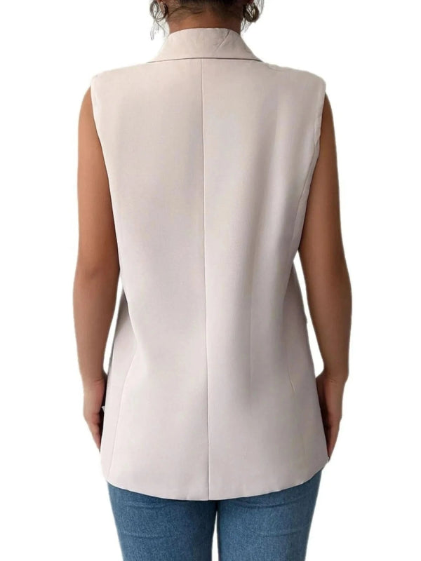 One Button Sleeveless Blazer - ShalayeFashion