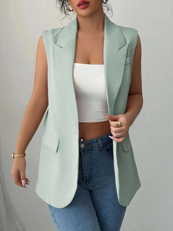 One Button Sleeveless Blazer - ShalayeFashion