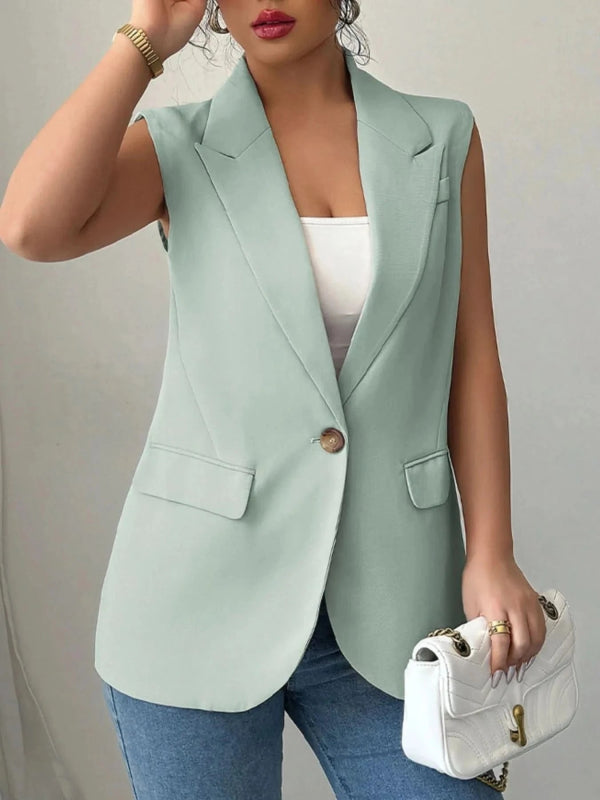 One Button Sleeveless Blazer - ShalayeFashion