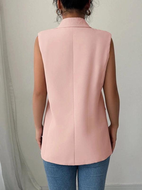 One Button V - Neck Blazer Vest Coat - ShalayeFashion