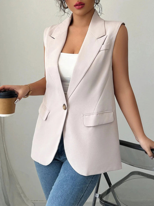 One Button V - Neck Blazer Vest Coat - ShalayeFashion