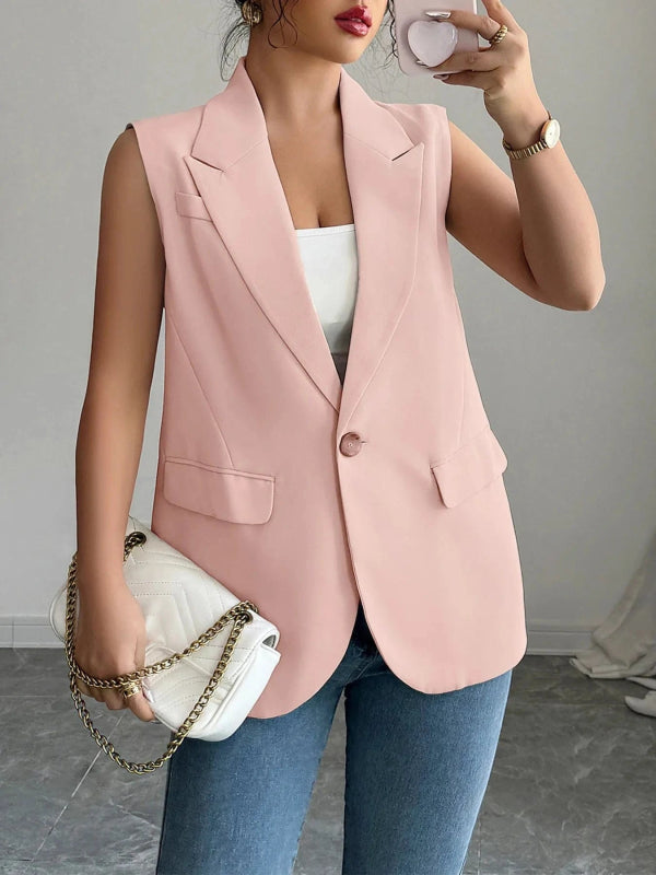 One Button V - Neck Blazer Vest Coat - ShalayeFashion