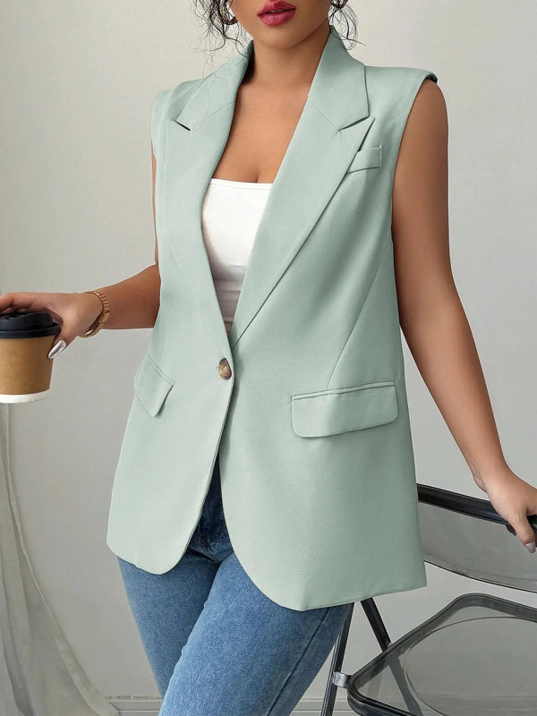 One Button V - Neck Blazer Vest Coat - ShalayeFashion