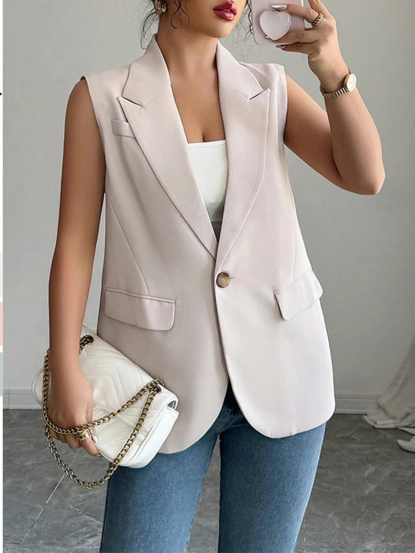One Button V - Neck Blazer Vest Coat - ShalayeFashion