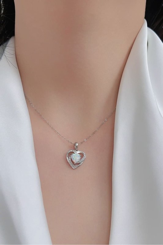 Opal Heart Pendant Necklace - ShalayeFashion
