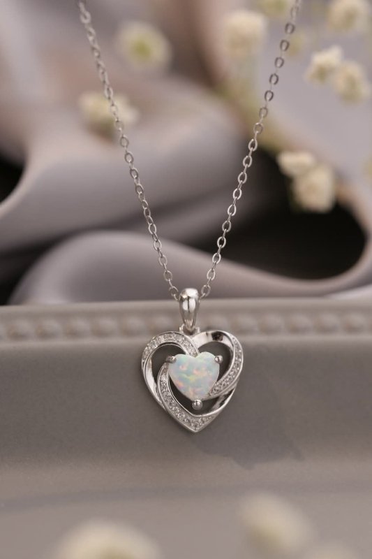 Opal Heart Pendant Necklace - ShalayeFashion
