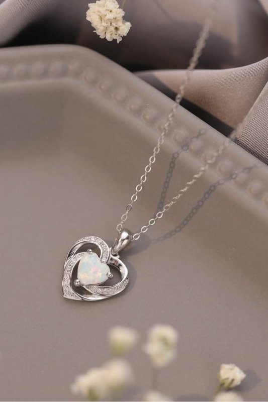 Opal Heart Pendant Necklace - ShalayeFashion
