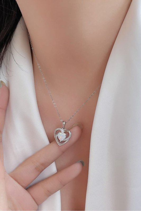 Opal Heart Pendant Necklace - ShalayeFashion