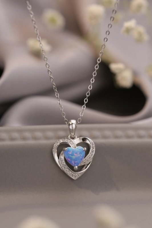 Opal Heart Pendant Necklace - ShalayeFashion