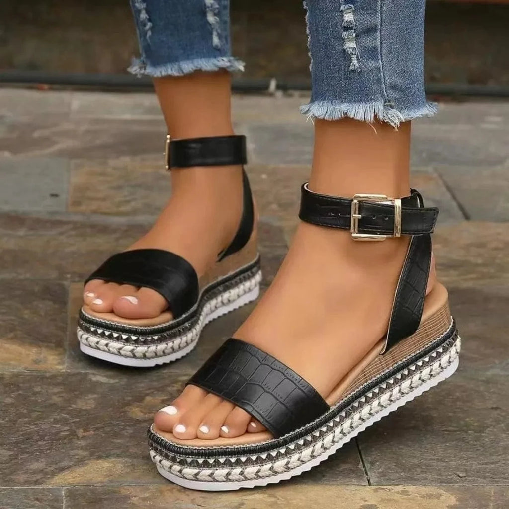 Open Toe Ankle Strap Platform Sandals - ShalayeFashion