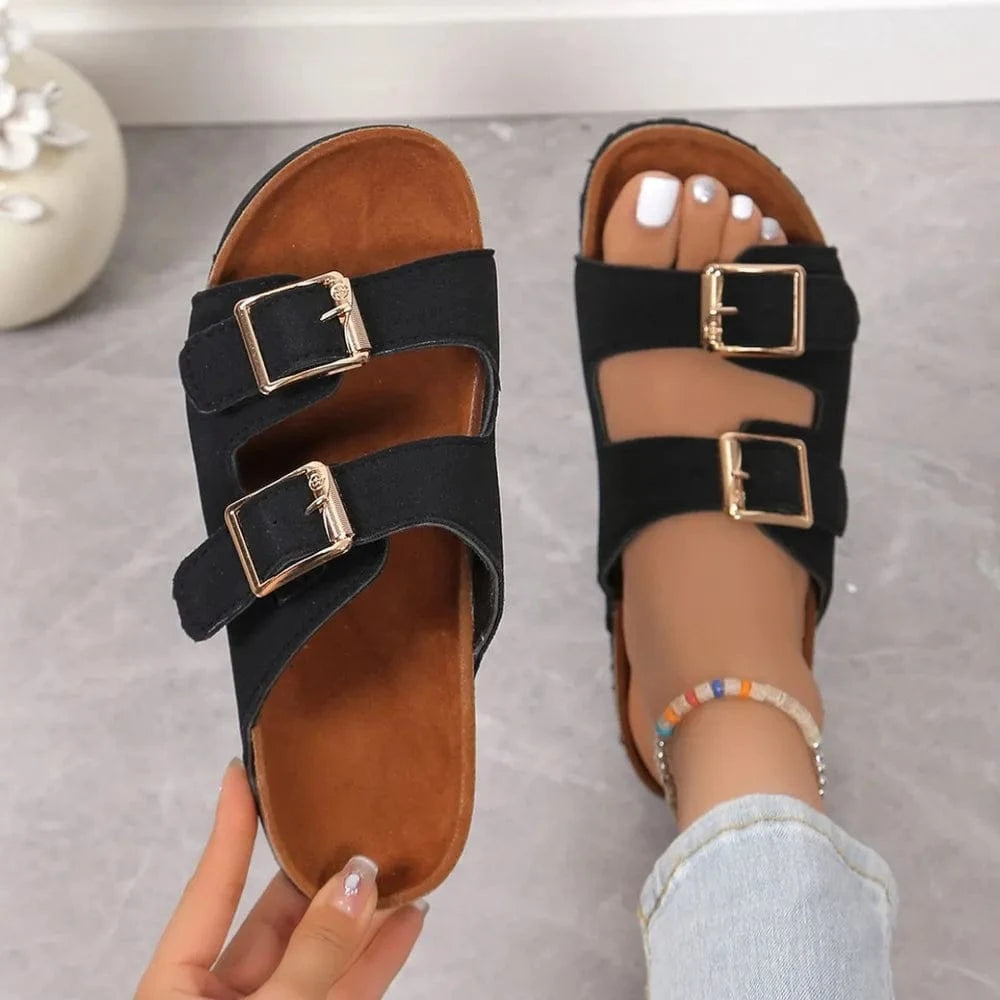 Open Toe Double Buckle Sandals - ShalayeFashion