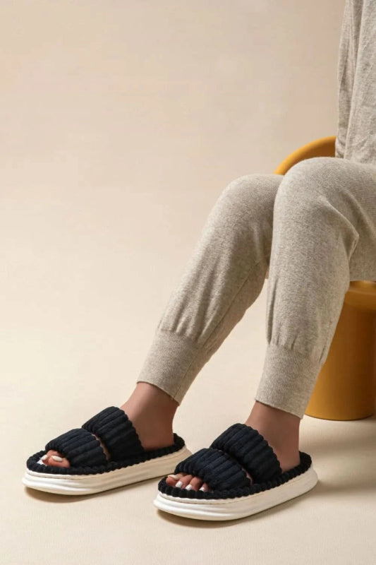 Open Toe Fluff Platform Slippers - ShalayeFashion