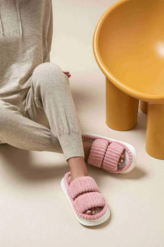 Open Toe Fluff Platform Slippers - ShalayeFashion