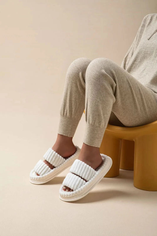 Open Toe Fluff Platform Slippers - ShalayeFashion