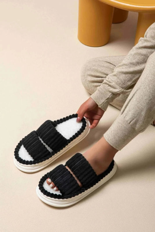 Open Toe Fluff Platform Slippers - ShalayeFashion