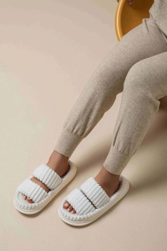 Open Toe Fluff Platform Slippers - ShalayeFashion