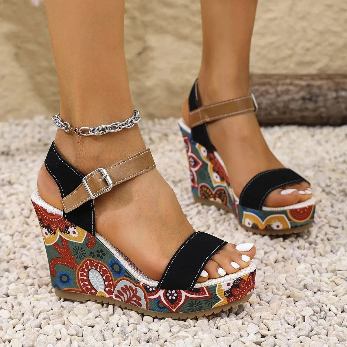 Open Toe Wedge Sandals - ShalayeFashion