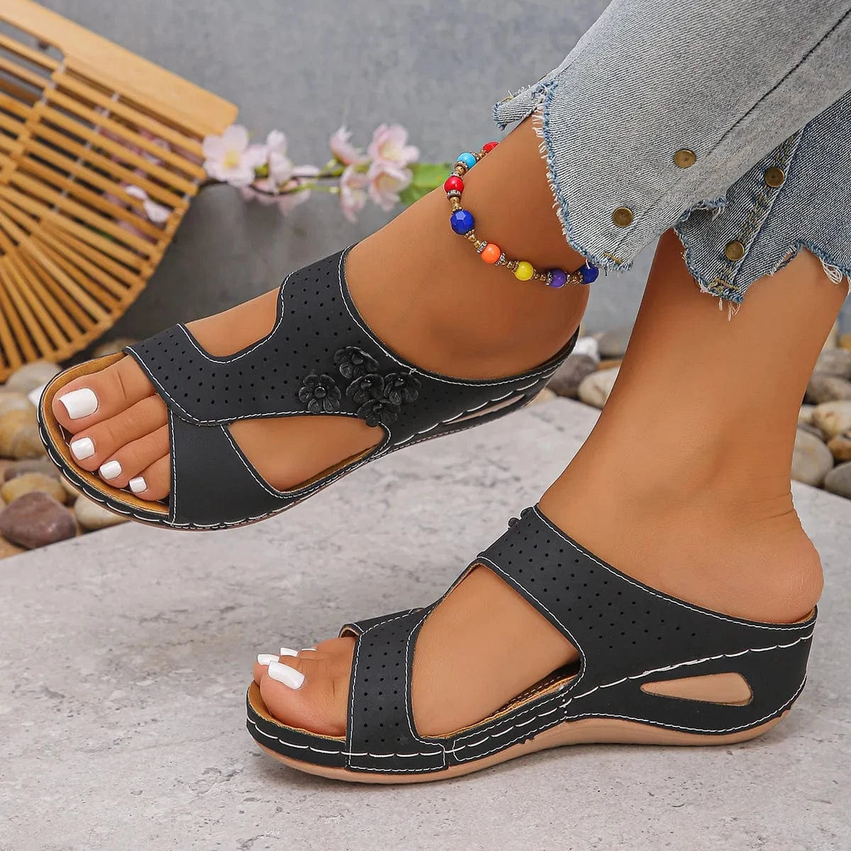 Open Toe Wedge Sandals - ShalayeFashion