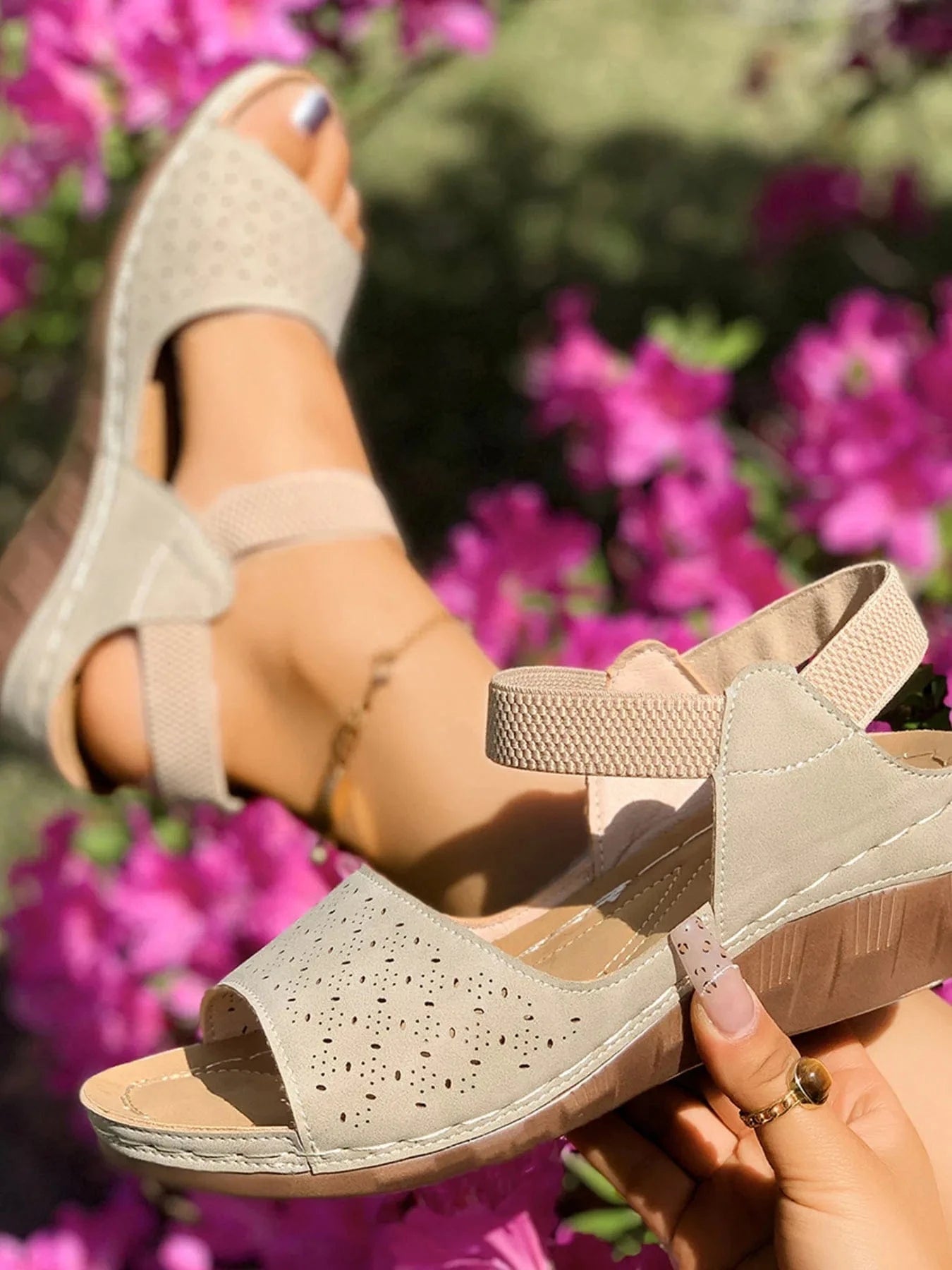 Open Toe Wedge Sandals - ShalayeFashion