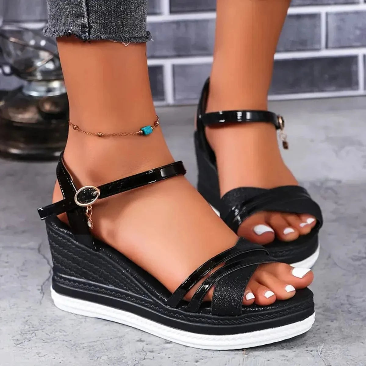 Open Toe Wedge Sandals - ShalayeFashion