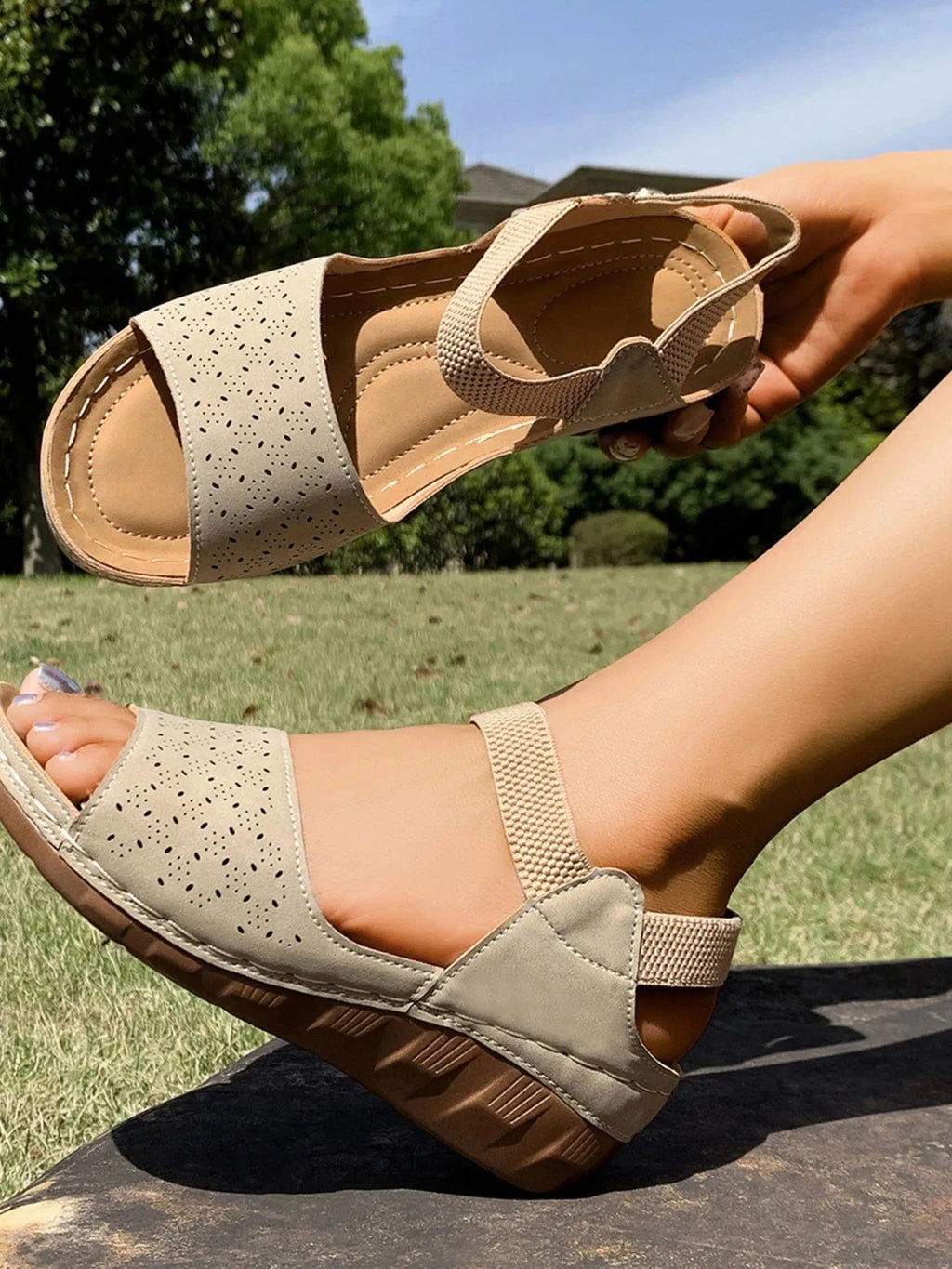 Open Toe Wedge Sandals - ShalayeFashion