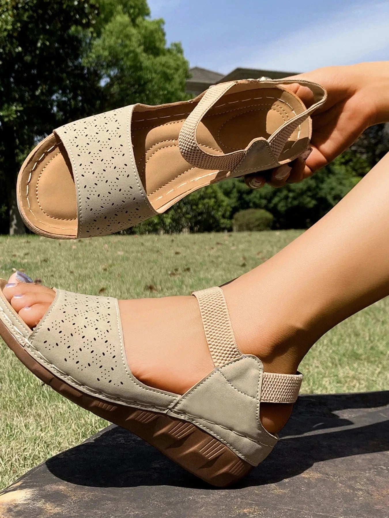 Open Toe Wedge Sandals - ShalayeFashion