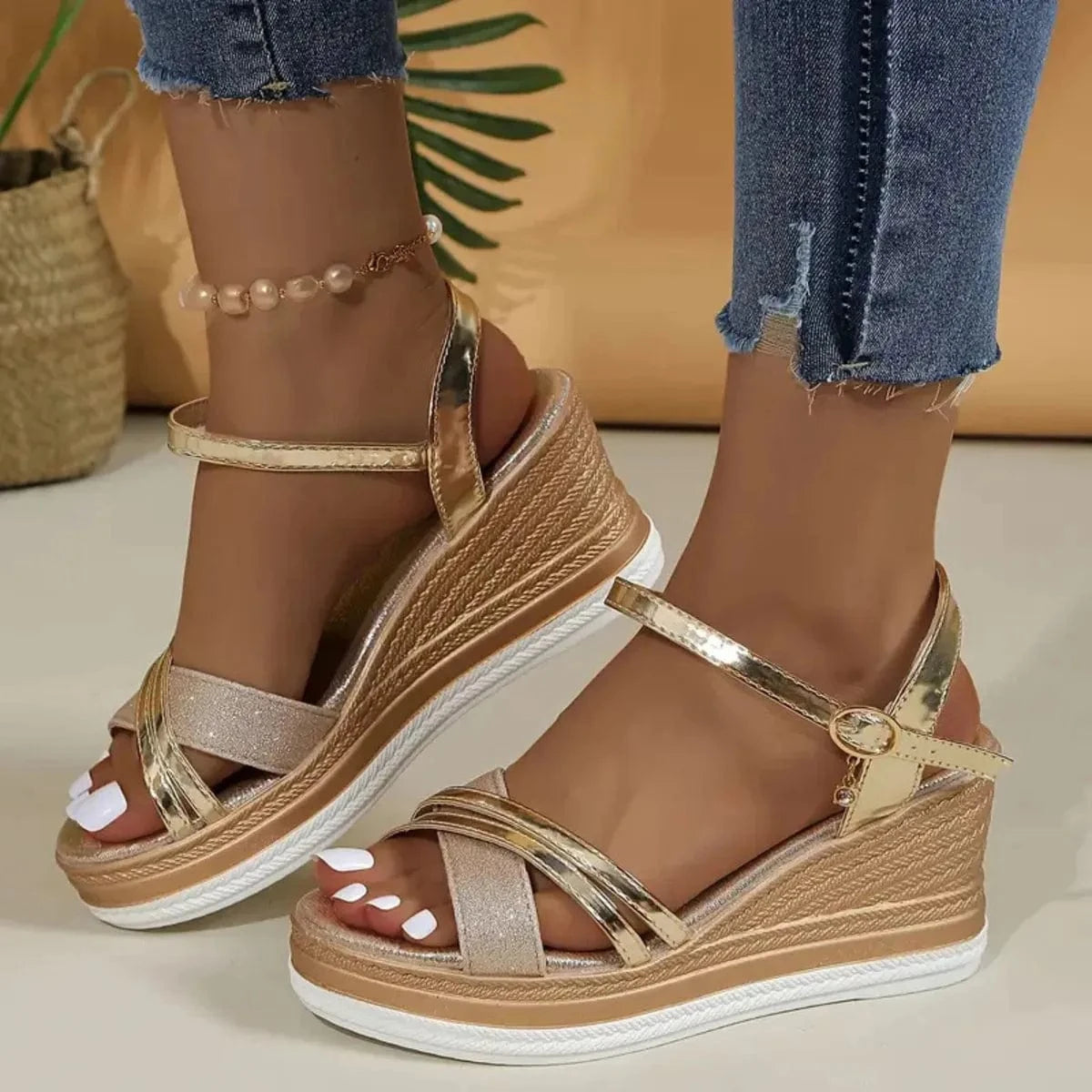 Open Toe Wedge Sandals - ShalayeFashion