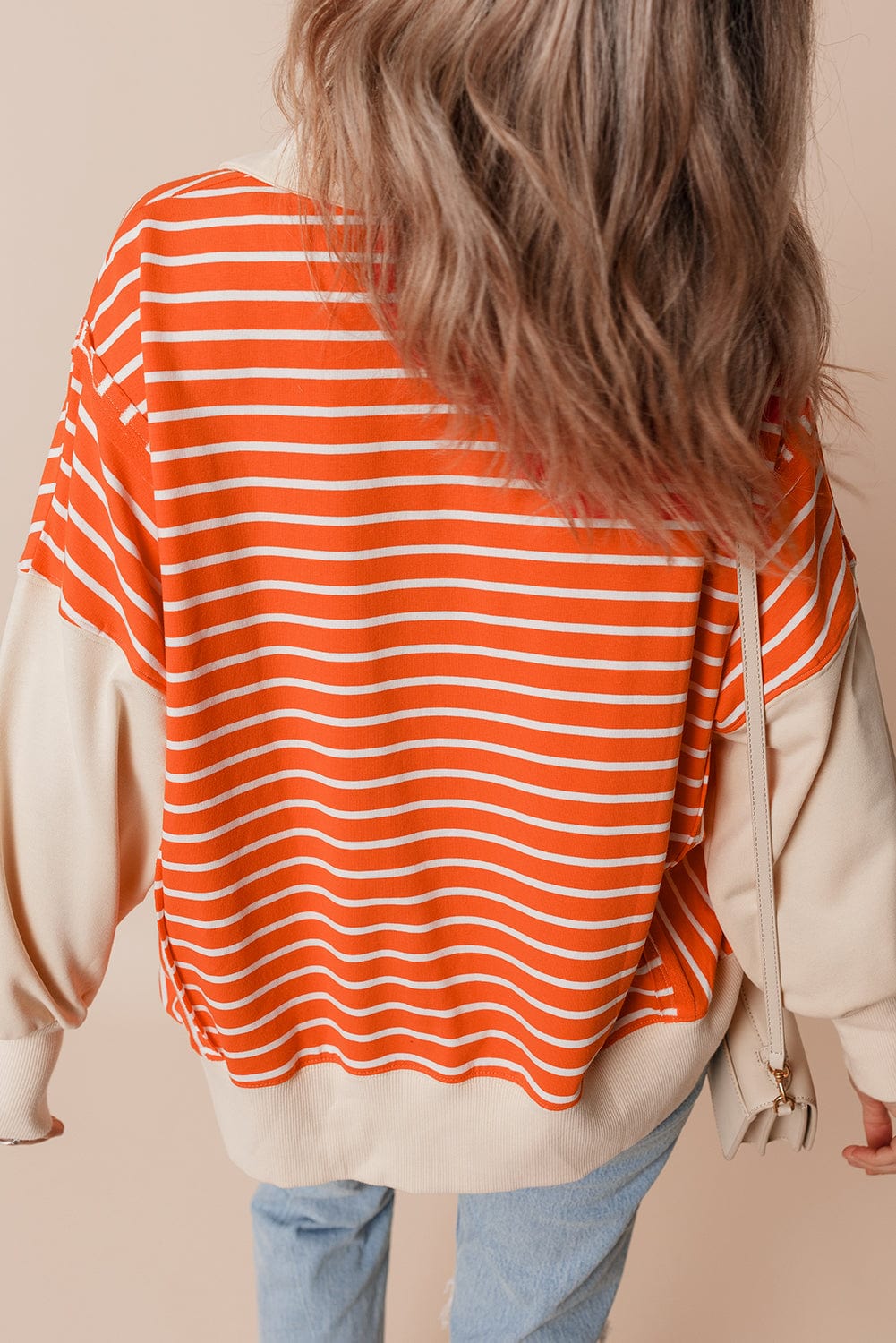 Orange Stripe Color Block Sweatshirt - ShalayeFashion